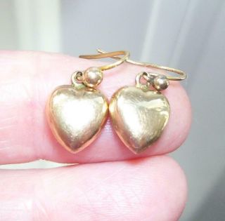 Gorgeous Antique Victorian Solid 9ct Gold Puffy Heart Pendant Drop Earrings