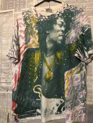 Vtg 90s Jimmi Hendrix Allover Print T - Shirt