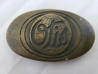 Rare Vintage Otis Elevator Globe Brass Belt Buckle Spec Cast Dyersville Iowa