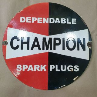 CHAMPION DEPENDABLE SPARK PLUGS VINTAGE PORCELAIN SIGN 12 INCHES ROUND 3