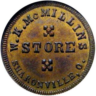 1863 Sharonville Ohio Civil War Token W K Mcmillins R8 Brass Rare Town Ngc Ms65