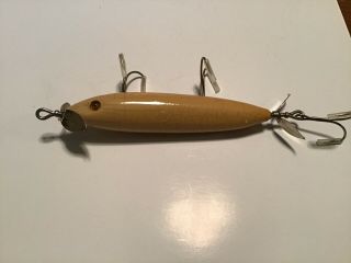 Large Vintage Wood Heddon Dowagiac Sos Wounded Minnow Fishing Lure Glass Eyes