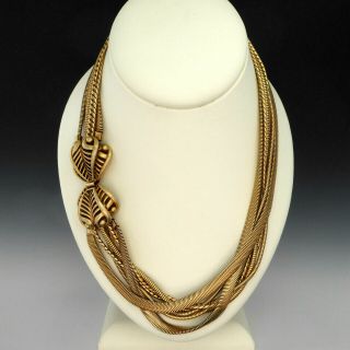 Vintage Oscar De La Renta Matte Gold Flat Snake Chain Multi - Strand Necklace