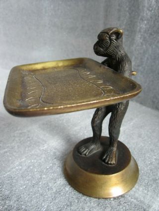 Rare Vintage Art Deco Monkey W/ Tray Bronze Sculpture Business Card Holder