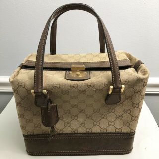 Vintage Gucci Monogram Train Case Doctor Bag Makeup Case Handbag