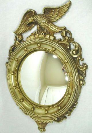 Vintage Syroco Wood Eagle Convex Porthole Mirror Wall Hanging Gold Federal Eagle