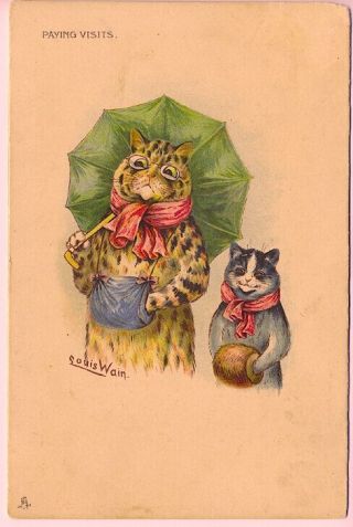 Louis Wain Cats Paying Visits Series 1261 Signed Vintage Tuck Postcard