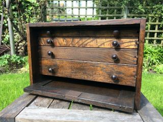 Vintage Engineer 4 Drawers Collectors Desk Top Box Cabinet Wooden