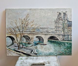 French Vintage Painting Of Paris,  The Seine,  And The Hotel De Ville