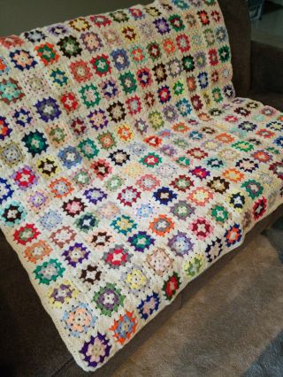Vtg Crochet Granny Square Afghan Throw Blanket 46 " X 51 White - Pristine Cond.