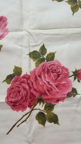 Vintage Large Floral Print Roses Pink Red Cotton Fabric 4 Yards 36.  5 " Wide