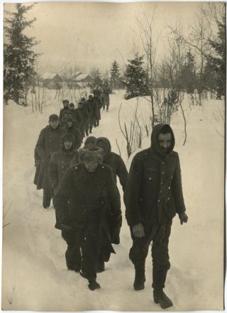 Wwii Large Size Press Photo: Convoyed German Captive Soldiers,  Wintertime