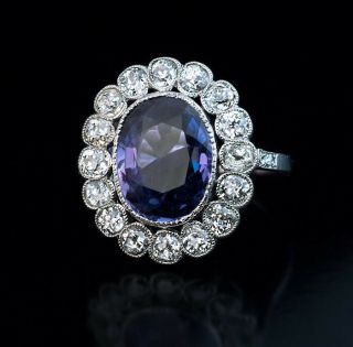 Vintage 5.  41ct Oval Cut Sapphire Diamond Engagement Ring In 14k White Gold Over