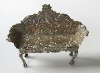 Antique/Vintage Silver Dollhouse Miniature Art Nouveau Upholstered Chairs Table 2