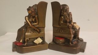 K & O Vintage 1930s Bronze Bookends Sweet Hearts