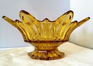 Sowerby 2505 Vintage Amber Art Glass Salad Fruit Bowl 11.  25 " D Home Decor Gift