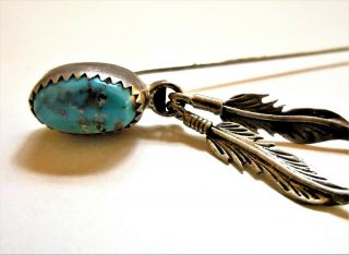 Vintage Southwestern Sterling Silver Turquoise Stick / Lapel / Hat Cravat Pin