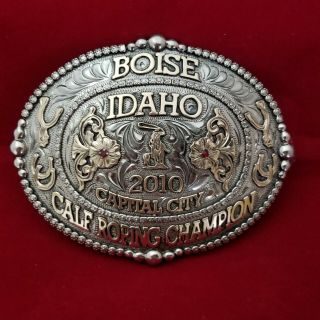 Vintage Trophy Rodeo Buckle 2010 Boise Idaho Calf Roping Champion Signed 527