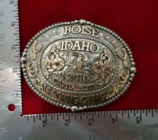 VINTAGE TROPHY RODEO BUCKLE 2010 BOISE IDAHO CALF ROPING CHAMPION Signed 527 2