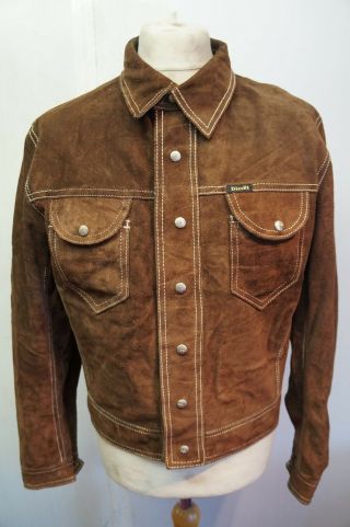 Vintage Distressed Diesel Leather Suede Reversible Trucker Jacket Size M