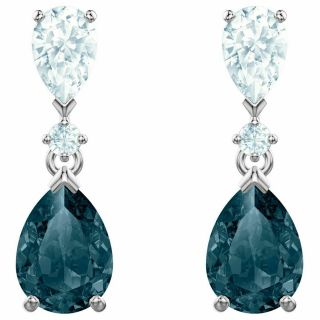 Swarovski Crystal Vintage Pierced Earrings,  Blue,  Rhodium Authentic Mib 5452579