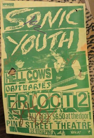 Sonic Youth Concert Poster Portland Or 1987 Vtg Signed Proof 80s Kbd