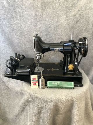 Vintage 1953 Singer 221 - 1 Featherweight Sewing Machine W/ Pedal,  & Case