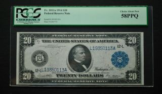 Fr 1101a 1914 $20 Federal Reserve Note Uncirculated Ppq 12 - L San Francisco Rare