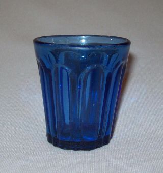 Antique Vtg 19th C 1840 ' s Cobalt Blue Paneled Shot Glass Small Tumbler 3