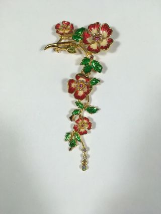 Signed Joan Rivers Gold Tone Trailing Flower Brooch 5” Rare