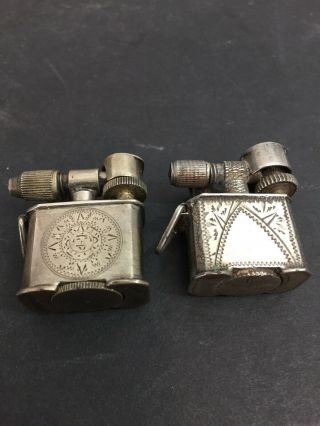 2 Miniature Vintage Sterling Silver Lift Arm Pocket Lighters