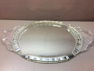 Vintage Hollywood Regency Mirrored Dresser Tray With Cut Glass Embellishments