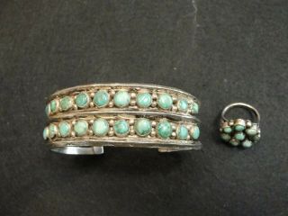 Vintage Turquoise And Sterling Silver Snake Eye Cuff Bracelet And Ring