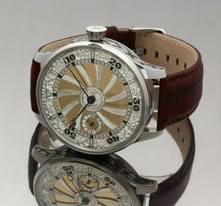 Perrelet Movement Swiss Silver Dial Hand Engraved Skeleton Rare Watch 48 Mm