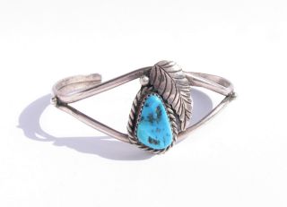 Old Pawn Vintage Navajo Sterling Silver Turquoise Cuff Bracelet Signed Mr