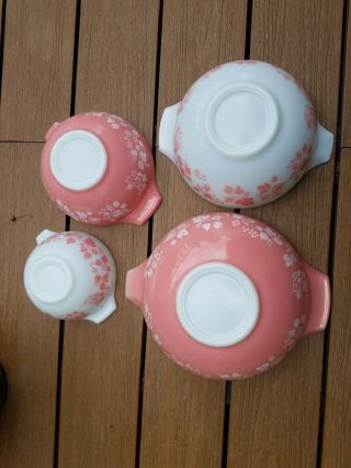 Vintage Pyrex Pink / White Gooseberry Nesting Mixing Bowl Set COMPLETE 441 - 444 2