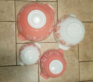 Vintage Pyrex Pink / White Gooseberry Nesting Mixing Bowl Set COMPLETE 441 - 444 3