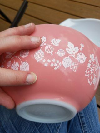 Vintage Pyrex Pink / White Gooseberry Nesting Mixing Bowl Set COMPLETE 441 - 444 6