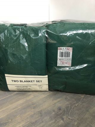 Vtg Set Of 2 Acrylic Thermal King Size (108x90) Forest Green Blankets