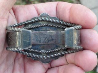 VTG.  FRED HARVEY ERA OLD PAWN NAVAJO STERLING GREEN STONE CUFF BRACELET NUMBERE 2