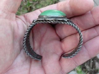 VTG.  FRED HARVEY ERA OLD PAWN NAVAJO STERLING GREEN STONE CUFF BRACELET NUMBERE 5