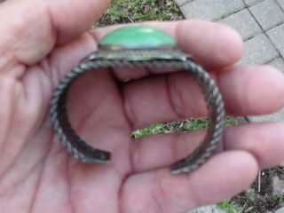 VTG.  FRED HARVEY ERA OLD PAWN NAVAJO STERLING GREEN STONE CUFF BRACELET NUMBERE 7