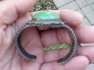 VTG.  FRED HARVEY ERA OLD PAWN NAVAJO STERLING GREEN STONE CUFF BRACELET NUMBERE 8
