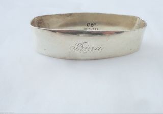 Watson Sterling Napkin Ring Engraved Name Of Irma,  Flat Back Oval 3/4 " X 2 5/8 "