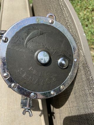 Vintage Penn Senator 9/0 Fishing Reel With Rod Clamp& Harnes