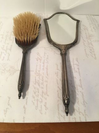 Vintage Sterling Vanity Hand Mirror And Brush Set