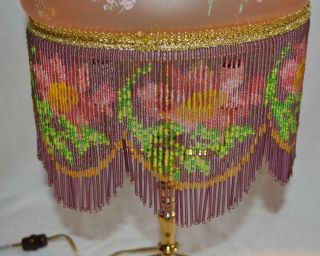 VINTAGE ART DECO VICTORIAN BEADED FRINGE TABLE LAMP PASTEL PINK 4