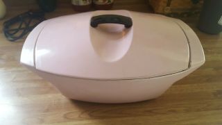 Vintage Raymond Loewy 50s Chiffon Pink Le Creuset Cast Iron Roster W Basket {045