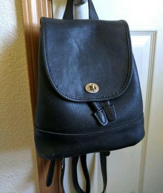 COACH Vintage Black Soft Leather Drawstring Turnlock Daypack Backpack 9791 USA 3