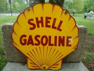 Rare Vintage Shell Gasoline Porcelain Gas Service Station Pump Sign